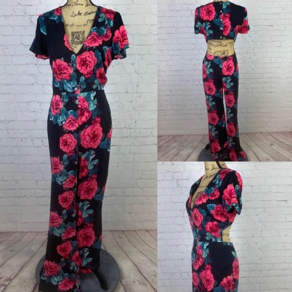 Forever 21 Floral Open Back Wide Leg Jumpsuit